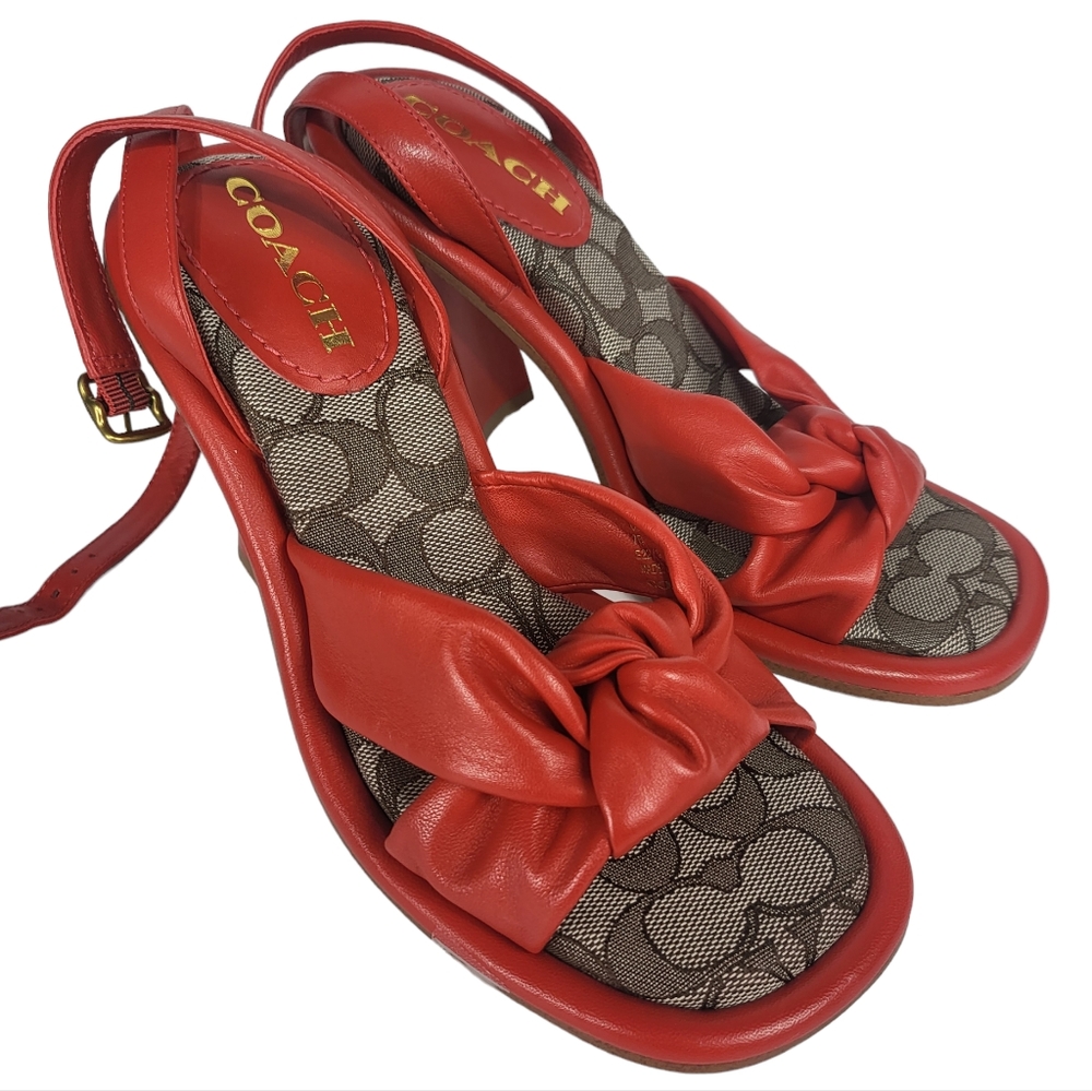 Coach Quincey Puffy Ankle Strap Sandals Red 7 - Picture 2 of 4